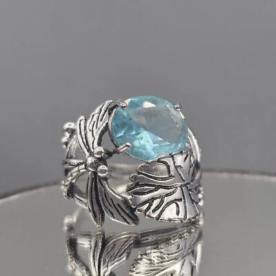 Anillo Libélula Distintivo Tono Plata Trabajo Abierto Azul Faceta Corte Vidrio Piedra talla 9.5 Foto 1 de 4