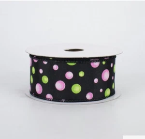 Multi Bubble Dots Black Wired  Ribbon:  1.5" x 10 Yards - Picture 1 of 2