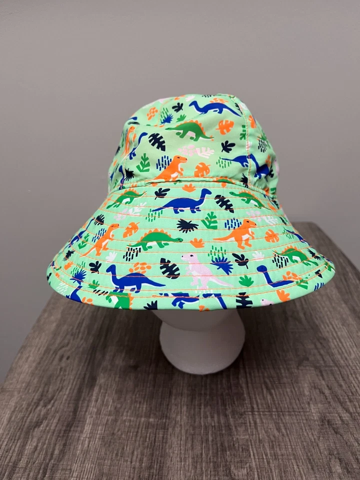 Sombrero de cubo verde naranja dinosaurio sol playa océano verano comodidad niños Foto 1 de 4