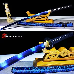 Espada afilada samurái japonesa templada de acero T10 azul arcilla templada real hamon nueva - Imagen 1 de 10