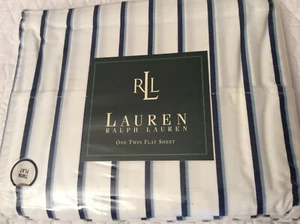 NIP Ralph Lauren Cape May Shadow Blue Twin Flat Sheet French Farmhouse - Picture 1 of 5