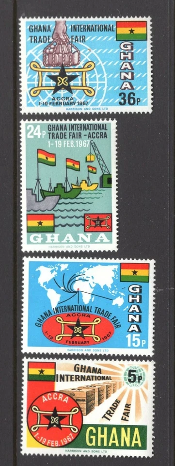 Ghana 1967 FAIR EMBLEM, PACKING CASES, WORLD MAP MNH Sc 269-72 SG  - Image 1 of 1