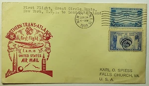 1939 NYC First Flight Northern Transatlantic Great Circle Route NY to London Eng - Picture 1 of 2