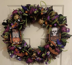 Halloween 18inch Ribbon, Pumpkins And Spiders Wreath - Picture 1 of 3