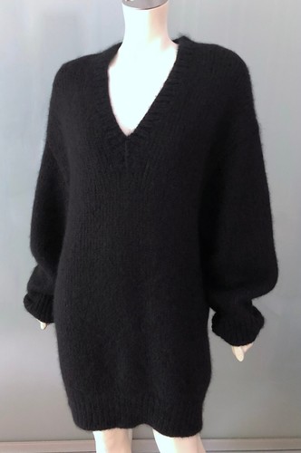 Celine maglione vestito nero 34 XS mohair lana oversize sweater dress scollo a V