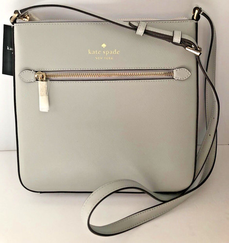 Tracolla Kate Spade Sadie North South pelle saffiano grigio platino K7379 NUOVA