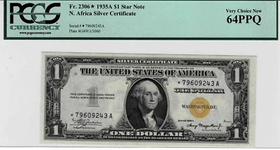 1935A $1 N. Africa Silver Certificate *STAR* note-fr. 2306*- PCGS  64 PPQ - Image 1 of 4