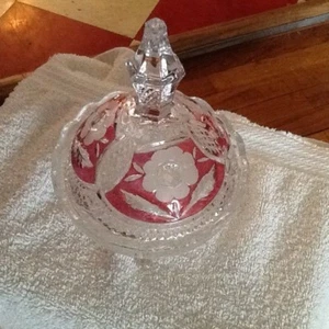 Set of 2 Crystal Candy Dishes w Ruby stain Clear Rose - Picture 1 of 5