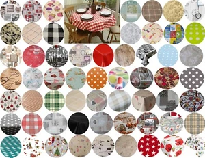 140CM ROUND CIRCLE TABLE CLOTHS PVC OIL VINYL CLOTH PLAIN PRINTED PARTY EVENTS - Picture 1 of 88