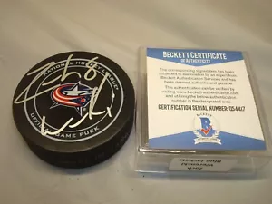 Zach Werenski Signed Blue Jackets Official Game Hockey Puck Beckett BAS COA 1C - Picture 1 of 3