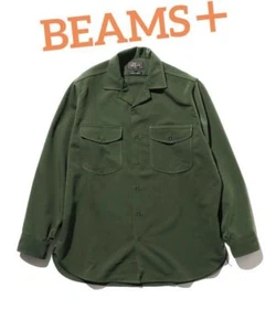 BEAMS Plus Polyester Twill Work Shirt Classic Fit Olive Pockets Men Size L Used - Picture 1 of 9