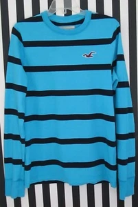 VTG HOLLISTER TURQUOISE/NAVYBLUE STRIPE LONG SLEEVE T SHIRT MENS SZ L FREE SHIP! - Picture 1 of 4