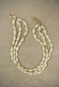 Wunderschönes RTI Drei Strang Süßwasser Perlen Armband mit 14K Massiv Gold Perlen - Bild 1 von 7