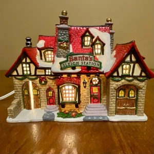 Vintage Weihnachtsdorf Lemax Santa's Wonderland Weihnachtsschlittenstation beleuchtet - Bild 1 von 7