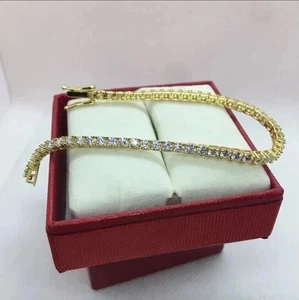 Women's 2.5mm Round Cut Moissanite Tennis 7" Bracelet 14K Yellow Gold Plated - Picture 1 of 7