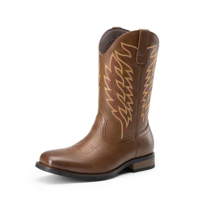 Botas para hombre con botas clásicas bordadas sin cordones punta cuadrada para primavera otoño Foto 1 de 4