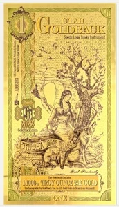 1 Utah Goldback Aurum Gold Foil Note 1/1000 oz 24kt .999 Fine Gold Back - Picture 1 of 2
