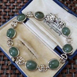925 Sterling Silber Tennis Armband, natürliche burmesische Jade, gepunzt, 7" - Bild 1 von 9