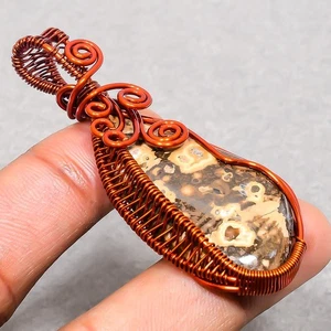 Coffee Jasper Gemstone Handmade Wire Wrap Copper Jewelry Pendant 2.60" SR 1980 - Picture 1 of 7