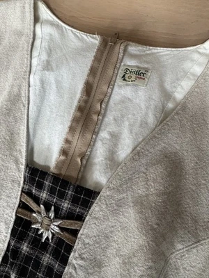 Damen Trachten Landhaus  Kleid ärmellos Leinen schwarz/beige Gr. 36 v. Distler - Bild 1 von 4