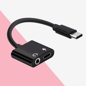 USB C Headphone Adapter 3.5mm Audio And Charging Cable Black - Photo 1 sur 12