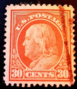 US STAMP BEN FRANKLIN 30c 1914 SC#420, SGL LINE WMK, FLAT PLT ULHOG - Picture 1 of 2