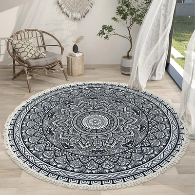 Round Rug 5Ft Large Boho Farmhouse Carpet Play Mat Circle Kids Bedroom Area R... - Image 1 of 4