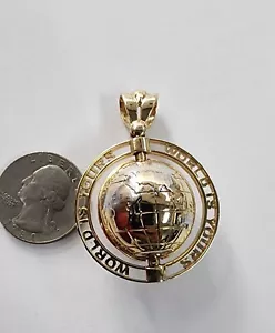 14K Yellow Gold "World Is Yours" Globe Pendant ~ 3D Spining Globe Pendant 16.7Gr - Picture 1 of 5
