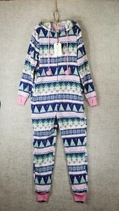 Munki Munki Hooded One Piece Fleece Pajamas Winter Theme Women's XS NWT - Picture 1 of 12