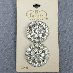 Vintage LaMode Rhinestone Metal Buttons on Card 1 1/8 inch Coat