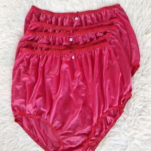 5 Red Plus Underwear Granny Panties Woman Light Silky Nylon Soft Waist 42"-50"