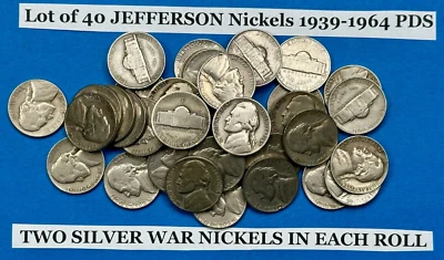 1939-1964 Jefferson Nickels Lot of 40 Coins ~ SILVER WAR NICKELS INCLUDED - Image 1 of 4