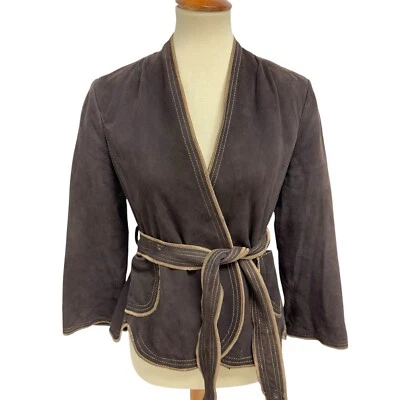 BCBGMAXAZRIA Mujer Blazer Chaqueta Cuero Marrón Cinturón Talla M Foto 1 de 4