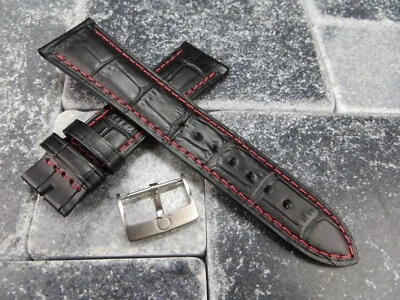 18 毫米皮革表带黑色表带带原始设备制造商欧米茄唐扣套装刷红色 — 第 1/4 张图片