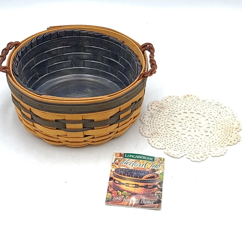 1998 Vintage Longaberger Collector's Club Brown Wood Renewal Basket with Liner Cover