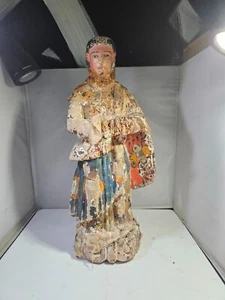 EARLY SPANISH COLONIAL WORMY HAND CARVED WOOD SANTO - Picture 1 of 8