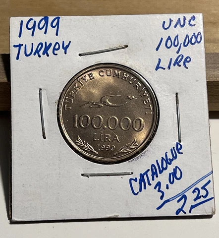 1999 Turkey 100000 Lira UNC (INV F) Cover