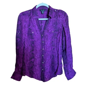 White House Black Market Shirt 2 Multicolor Snake Print Silk Button Up Blouse - Picture 1 of 9