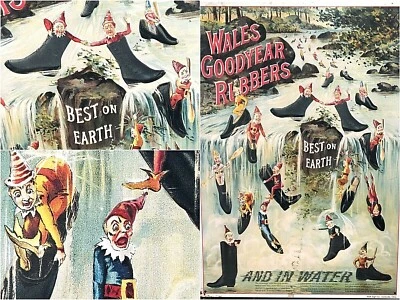 Vintage WALES Goodyear RUBBERS Advertising SIGN 1895 Ad ELF SHOE Elves CHRISTMAS - Image 1 of 4