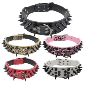 Studded Adjustable PU Leather Dog Collars Pet Collar Anti-Bite Neck Strap - Picture 1 of 9