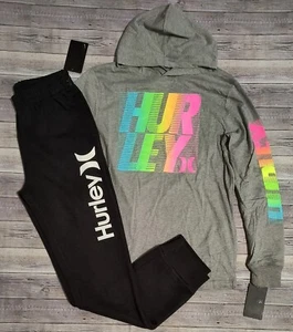 New! Boy's Hurley Long Sleeve Hooded Tee and Sweatpants Outfit Size Large - Picture 1 of 4