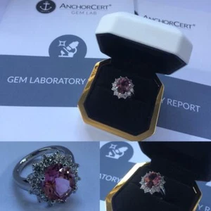 ANILLO HALO PLATINO 950 TOPACIO ROSA CULTIVADO EN LABORATORIO + DIAMANTE CERTIFICADO IGI - Cultivado en laboratorio - Imagen 1 de 12