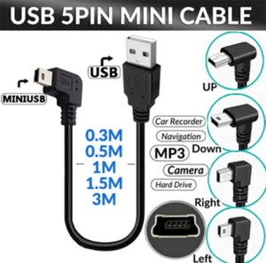 USB-A 2.0 Male to Angled 90 Degree USB Mini 5 Pin Male Cable Adapter 0.3 M-3 M - Picture 1 of 9
