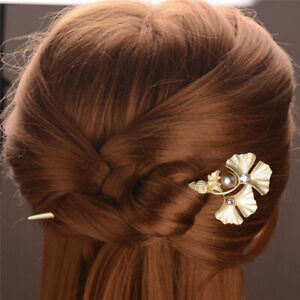 Fashion Golden Bridal Wedding Pearl Flower Leave Hair Sticks Crystal Hair H(DY