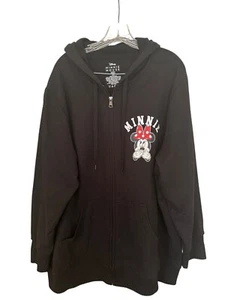 Disney Damen-Hoodie schwarz Baumwollmischung durchgehender Reißverschluss Größe 2X Minnie Mouse neu ohne Etikett PKTS - Bild 1 von 7