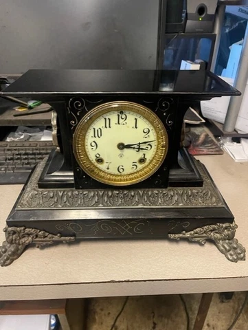 ANSONIA CLOCK CO ANTIQUE MANTEL CLOCK MANTLE WORKING BLACK CAST IRON Cover