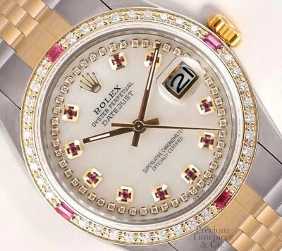 Rolex Men Datejust 36mm 18k TT/SS-White MOP Ruby String Diamond Dial-Ruby Bezel - Image 1 of 4
