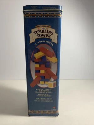 Collectors Tin ~ Rainbow Jumbling Tower Wooden Block Game Jenga 48 pieces, Used - Изображение 1 из 4