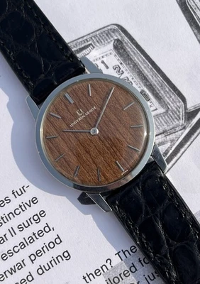 Raro Universal Genève Esfera Madera 842101 Acero Inoxidable Cuerda Manual 31mm Foto 1 de 4