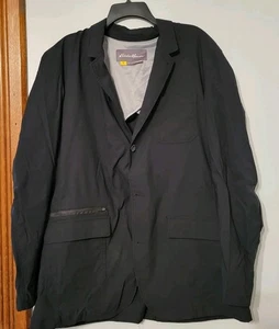 Eddie Bauer Jacket Mens 46 Tall Black Travex Blazer Sport Coat Travel Stretch - Picture 1 of 8